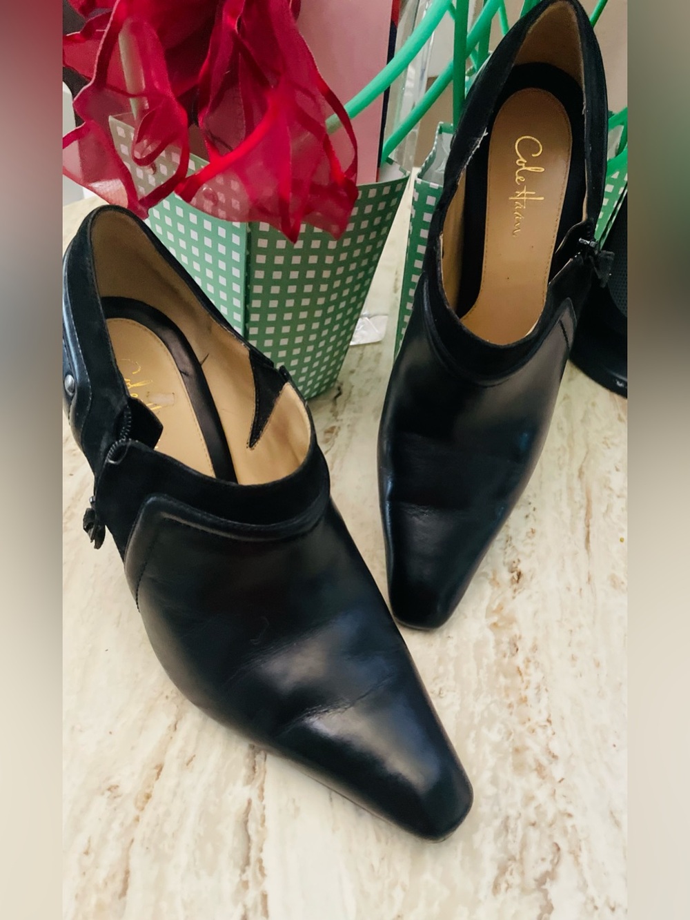 Cole Haan Black Pointed Toe Leather Heels
